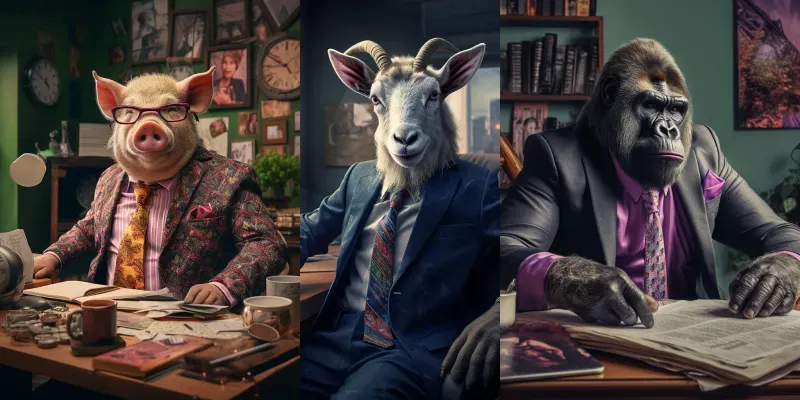 Realistic Animals Wearing Clothes Offices Midjourney Prompt | PromptBase