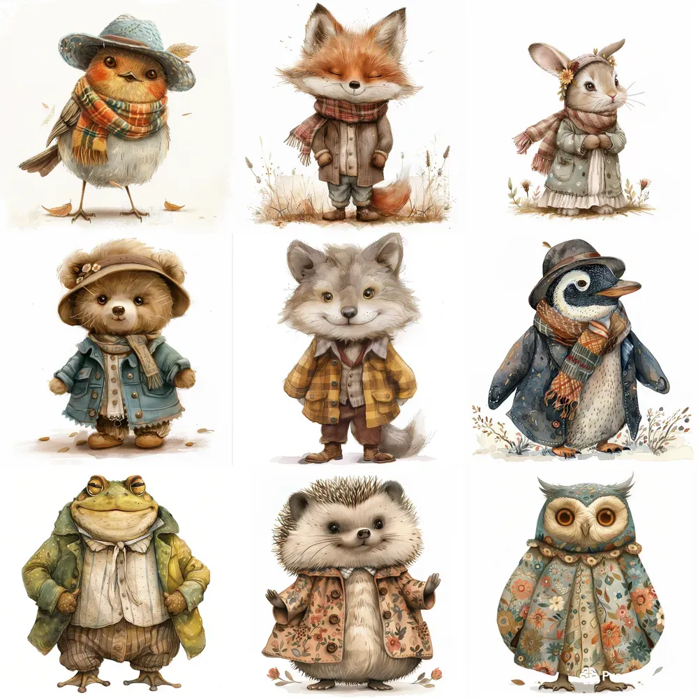 Whimsical Vintage Animals Cliparts Midjourney Prompt | PromptBase