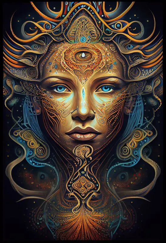 Psychedelic Shamanic Visionary Art Faces Midjourney Prompt | PromptBase