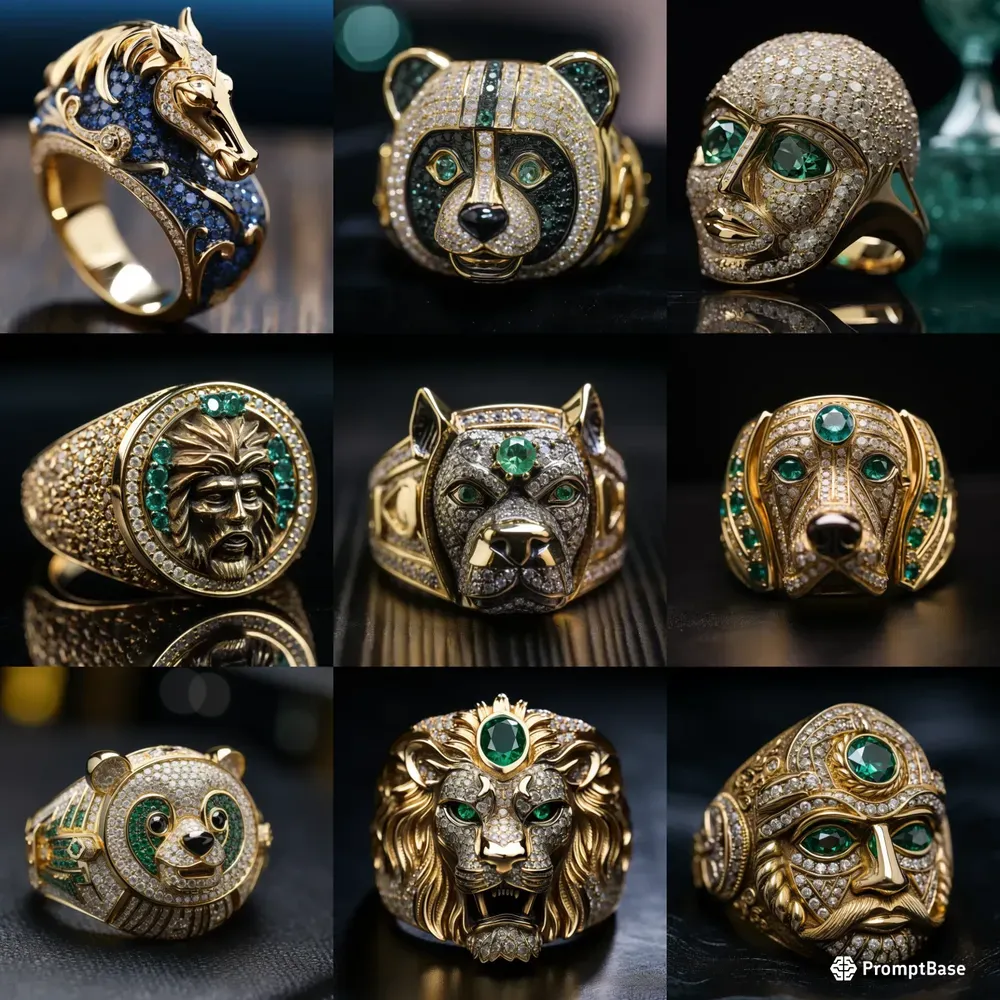 Gold Sculpted Ring Gem Elegance Midjourney Prompt | PromptBase