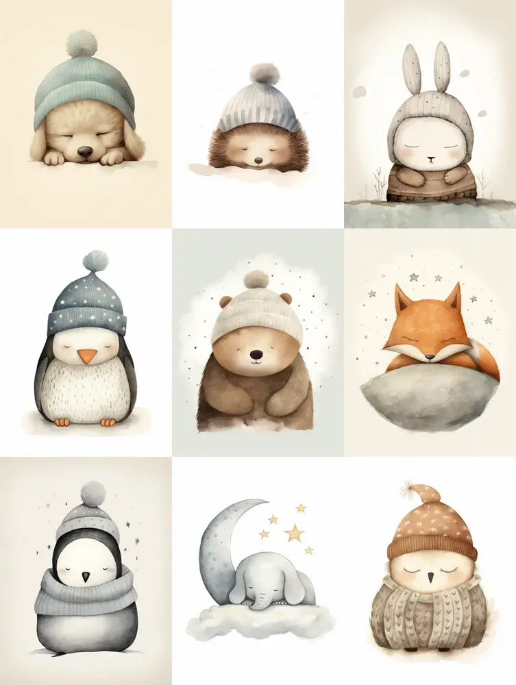 Sleeping Animals Nursery Illustrations Midjourney Prompt | PromptBase