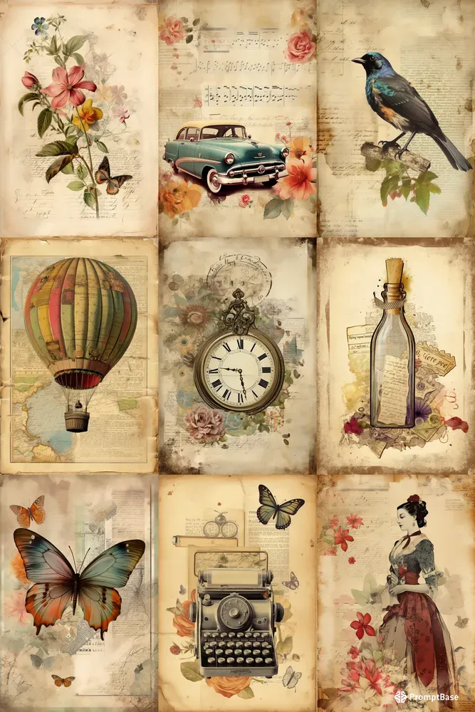 Vintage Junk Journal Cards Midjourney Prompt 