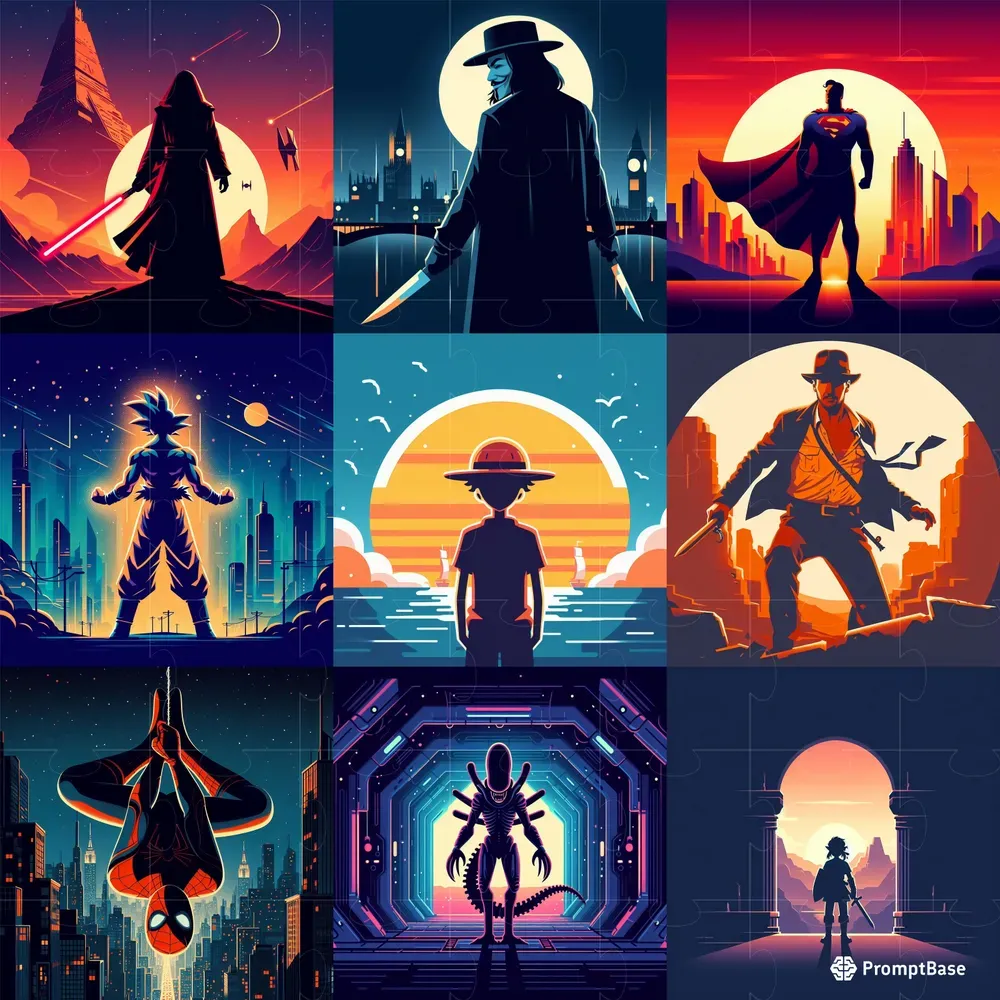 Flat Minimalist Backlighting Characters DALL·E Prompt | PromptBase