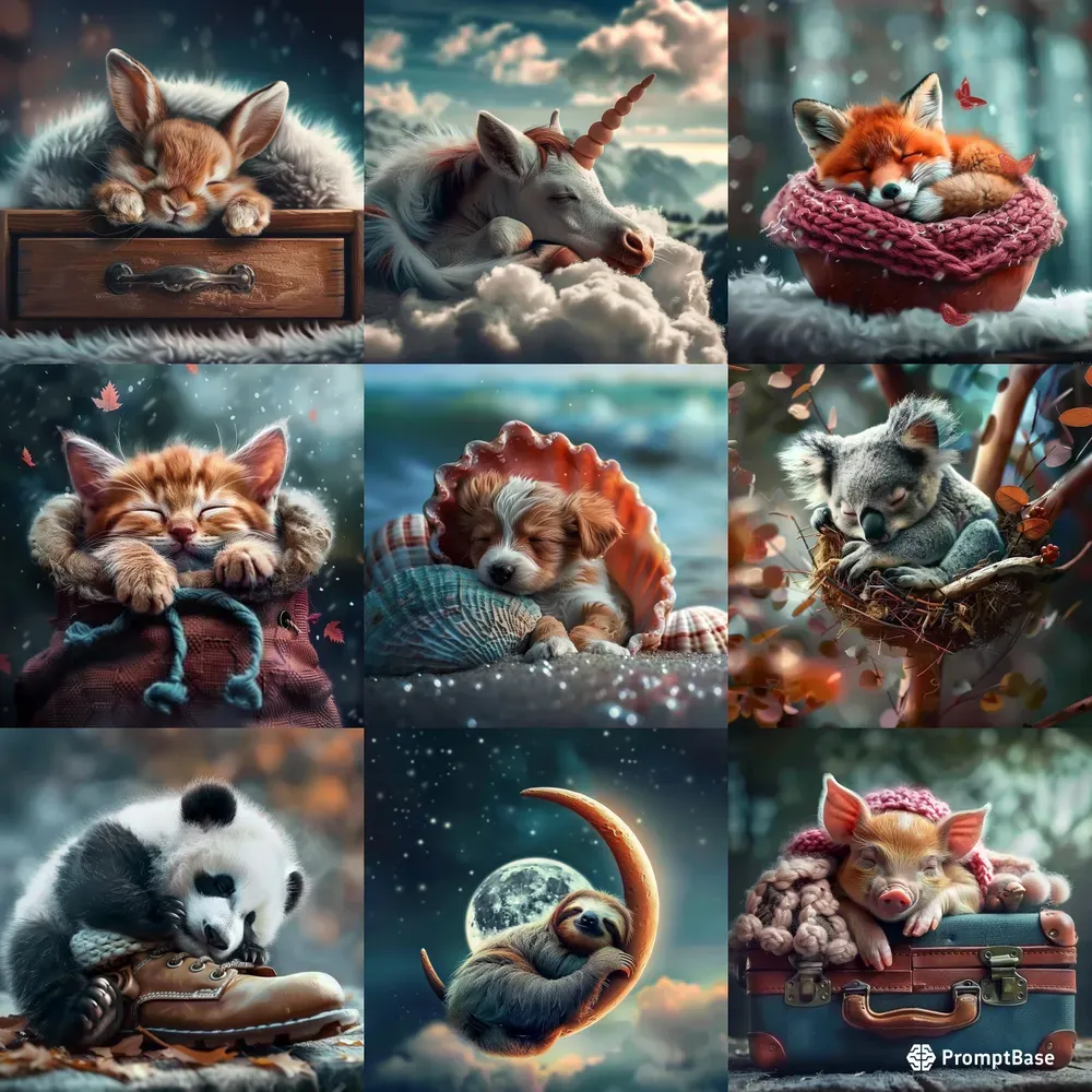 Cozy Havens Baby Animals Illustrations Midjourney Prompt | PromptBase
