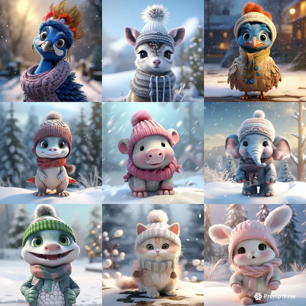 Cute Animals In Winters Midjourney Prompt | PromptBase