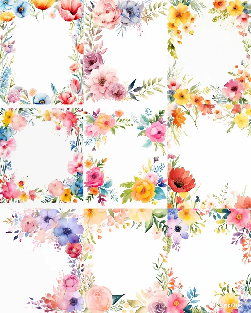Watercolor Floral Flower Border Frames Midjourney Prompt | PromptBase