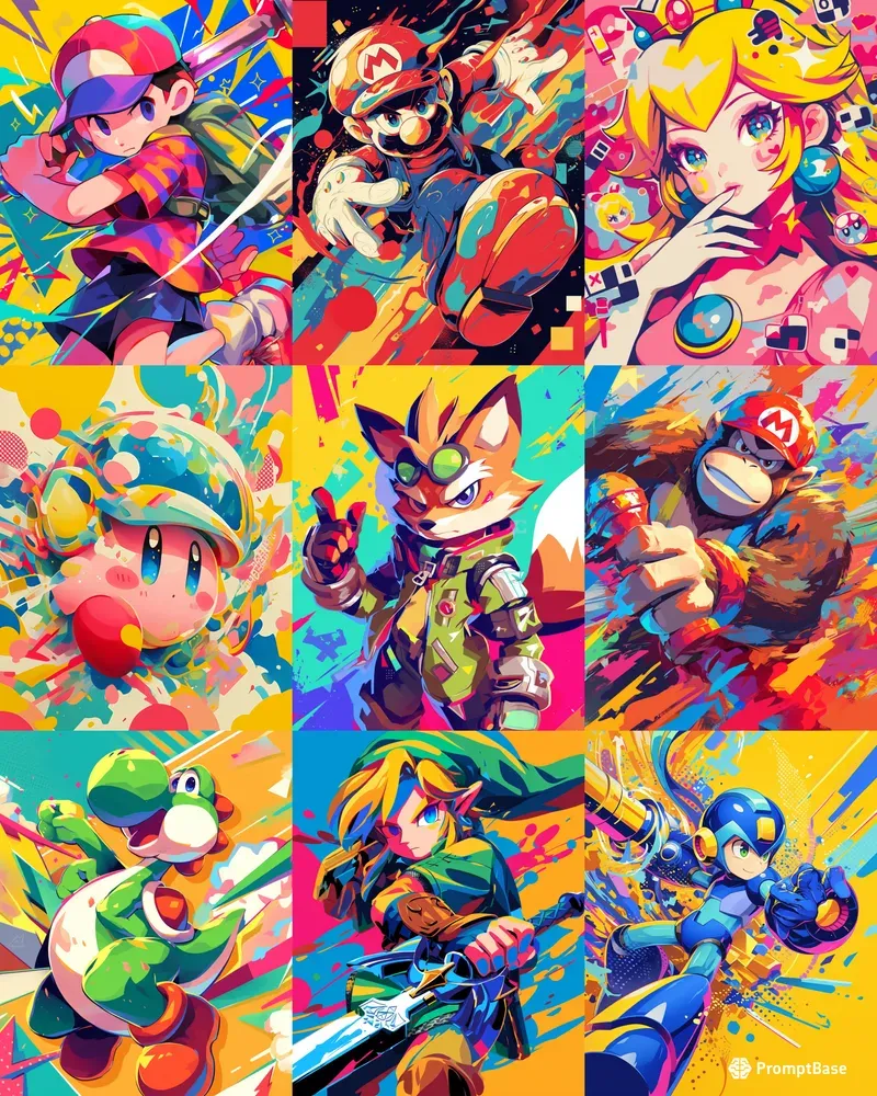 Pop Art Nintendo Remixes Midjourney Prompt | PromptBase