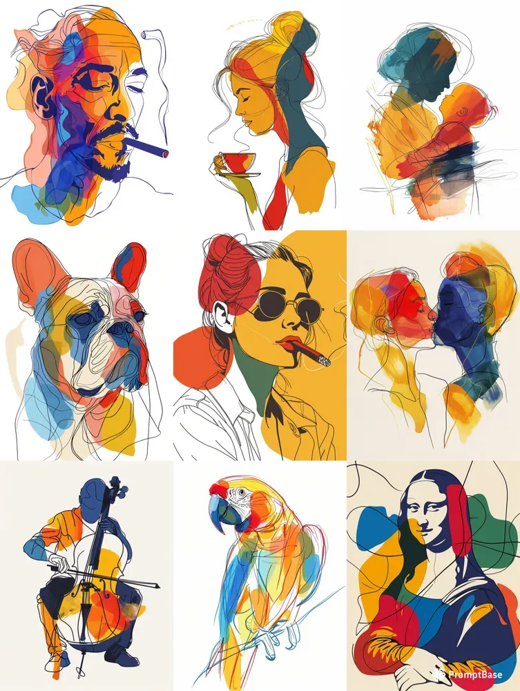 Colorful One Line Drawings Midjourney Prompt | PromptBase