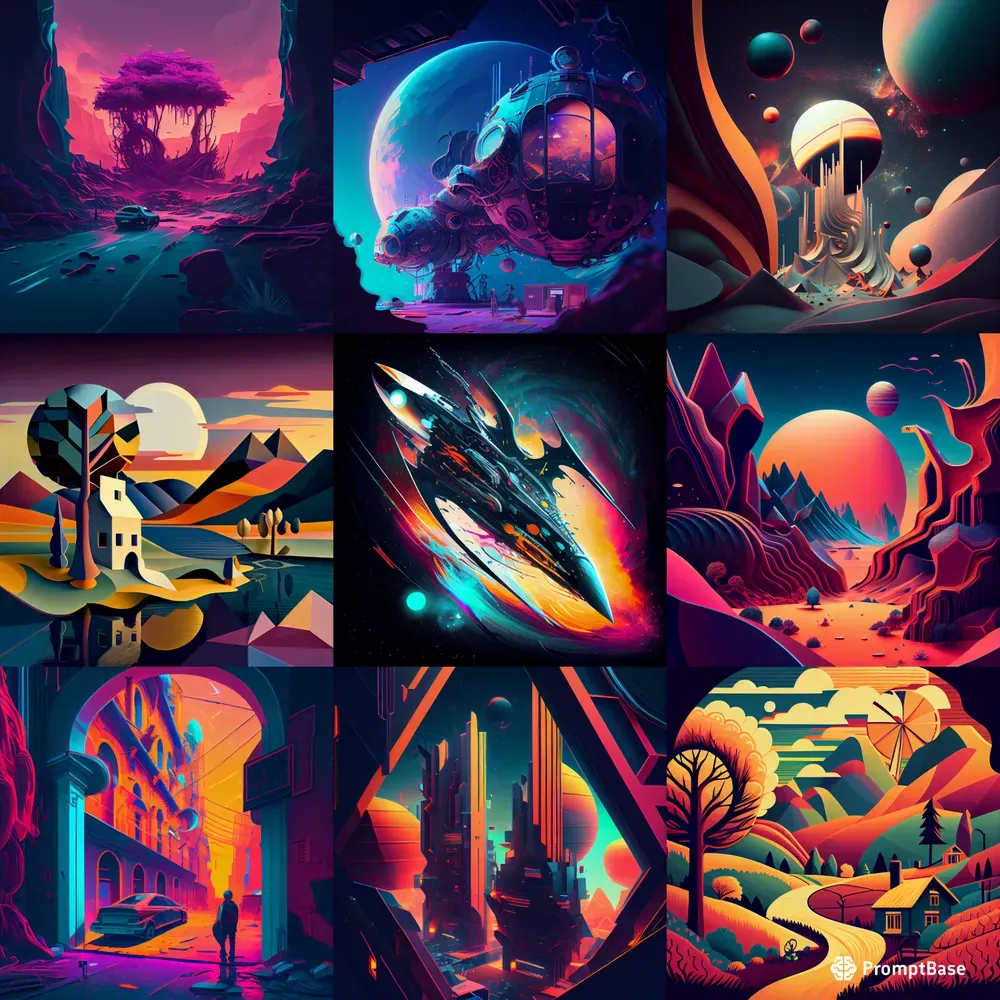 Psychedelic Sceneries In Any Art Style Midjourney Prompt | PromptBase