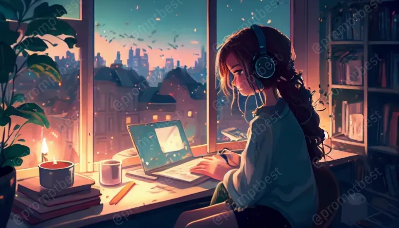 Lofi Music Cover Anime Wallpaper Art Midjourney Prompt | PromptBase
