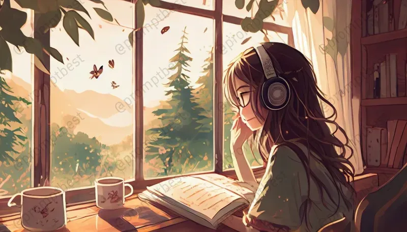 Lofi Music Cover Anime Wallpaper Art Midjourney Prompt | PromptBase