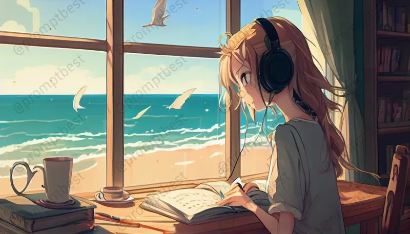 Lofi Music Cover Anime Wallpaper Art Midjourney Prompt | PromptBase
