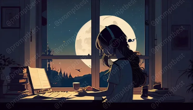 Lofi Music Cover Anime Wallpaper Art Midjourney Prompt | PromptBase