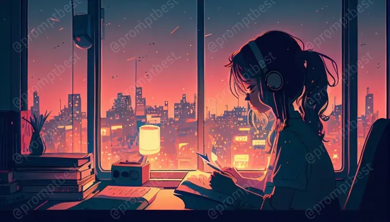 Lofi Music Cover Anime Wallpaper Art Midjourney Prompt | PromptBase