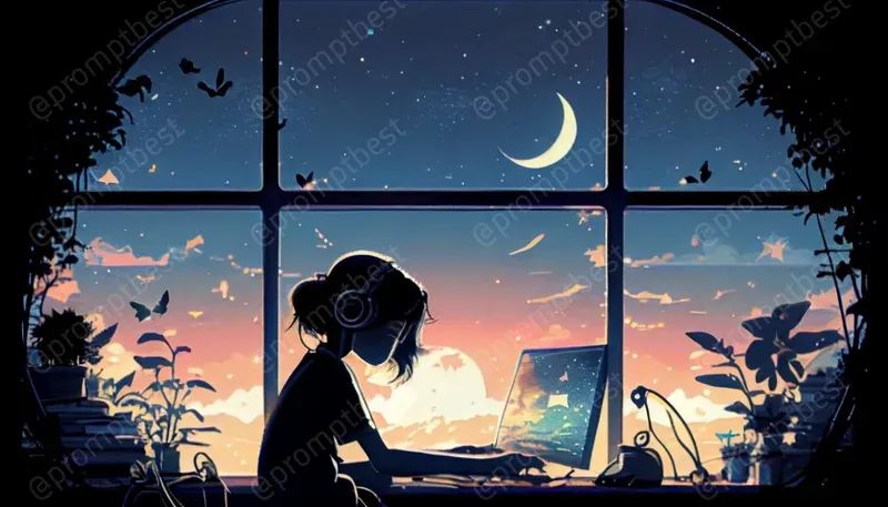 Lofi Music Cover Anime Wallpaper Art Midjourney Prompt | PromptBase