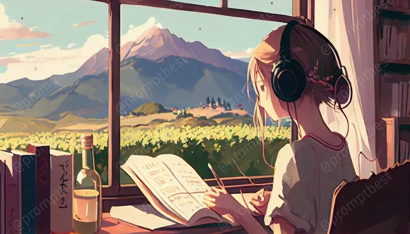 Lofi Music Cover Anime Wallpaper Art Midjourney Prompt | PromptBase