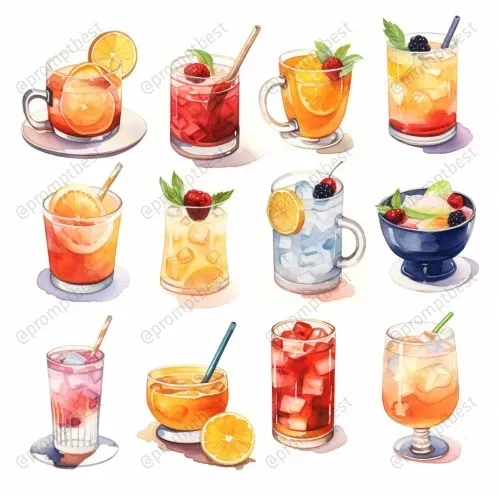 Cute Food Watercolor Collections Cliparts Midjourney Prompt | PromptBase