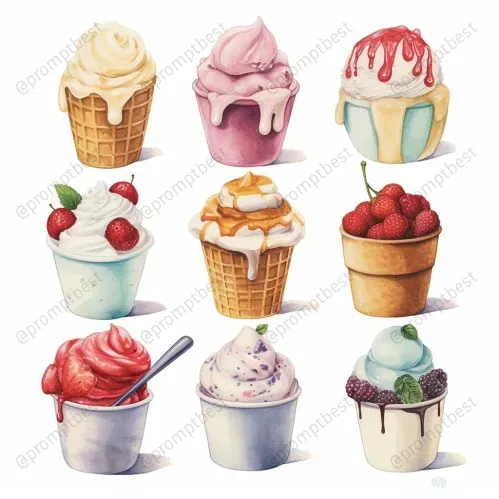 Cute Food Watercolor Collections Cliparts Midjourney Prompt | PromptBase