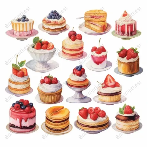 Cute Food Watercolor Collections Cliparts Midjourney Prompt | PromptBase