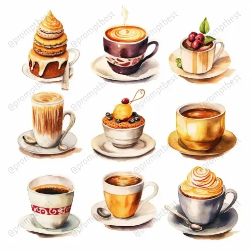 Cute Food Watercolor Collections Cliparts Midjourney Prompt | PromptBase