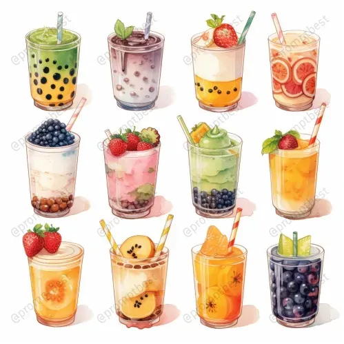 Cute Food Watercolor Collections Cliparts Midjourney Prompt | PromptBase
