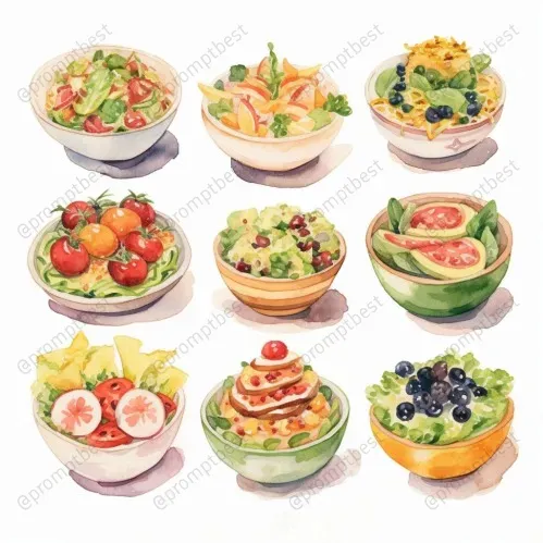 Cute Food Watercolor Collections Cliparts Midjourney Prompt | PromptBase