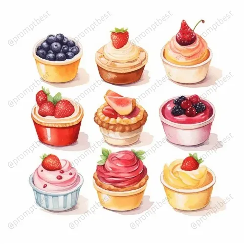 Cute Food Watercolor Collections Cliparts Midjourney Prompt | PromptBase