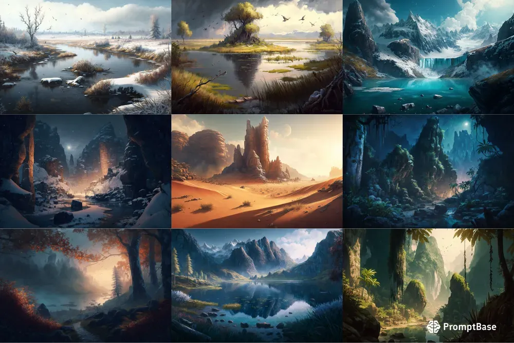 Cinematic Fantasy Landscapes Midjourney Prompt | PromptBase