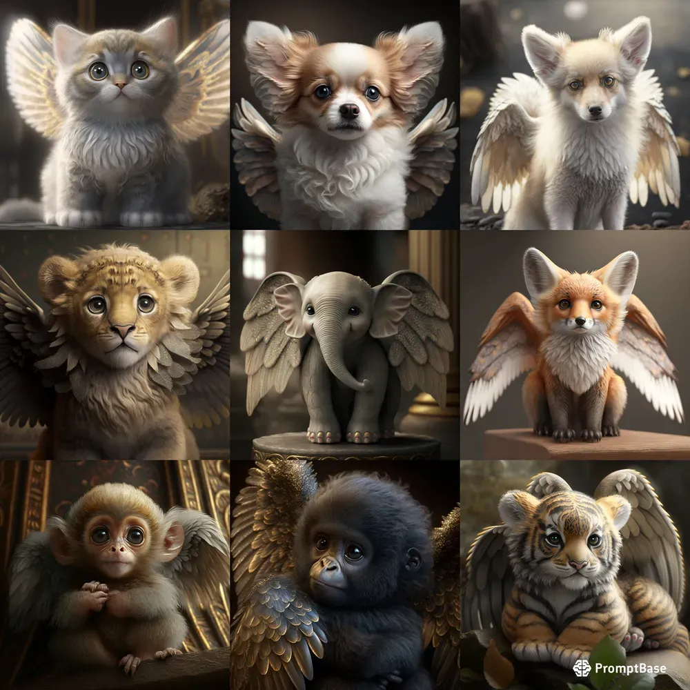 Cute Realistic Angel Animals Midjourney Prompt | PromptBase