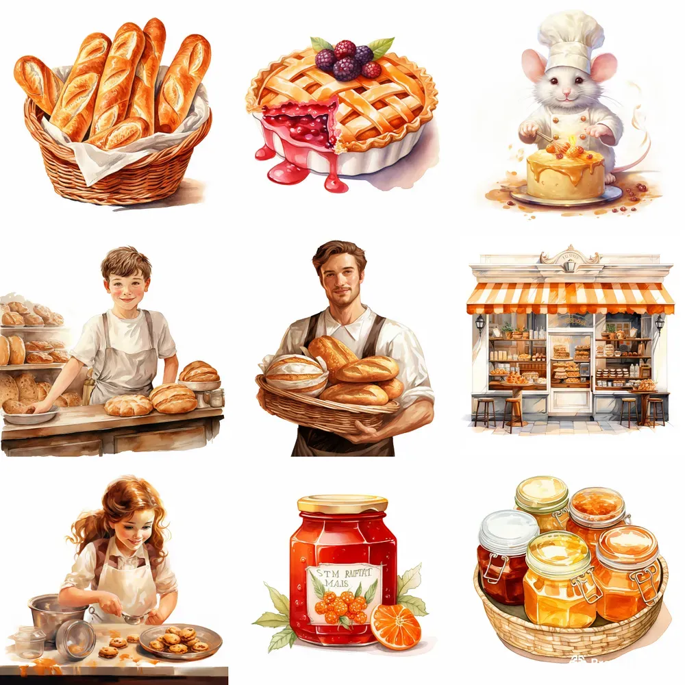 watercolor-food-illustrations-bakery-art-midjourney-prompt-promptbase