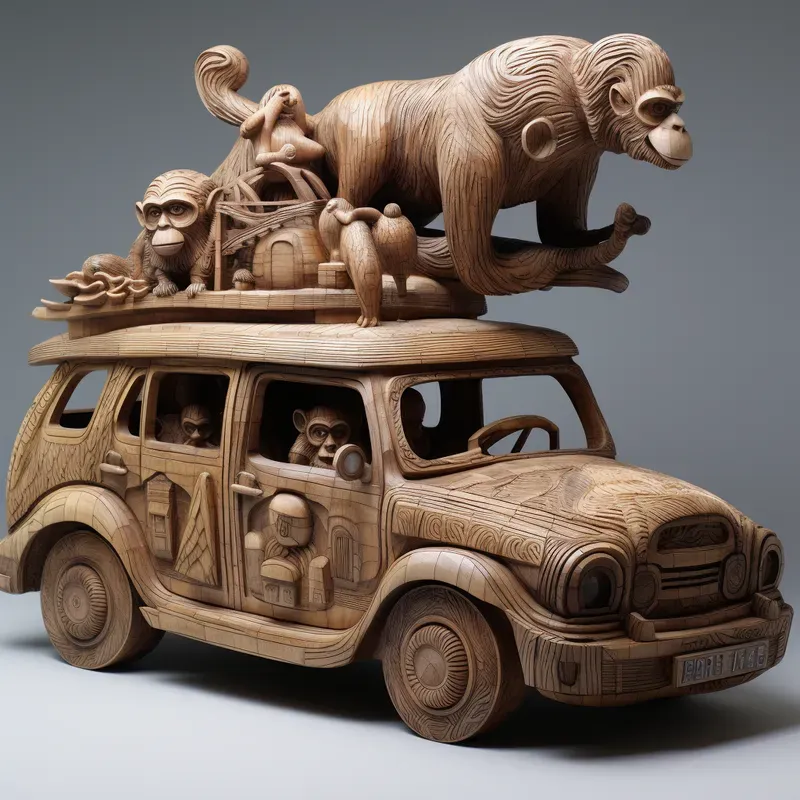 Items Covered In Wood Carvings Of Animals Midjourney Prompt | PromptBase