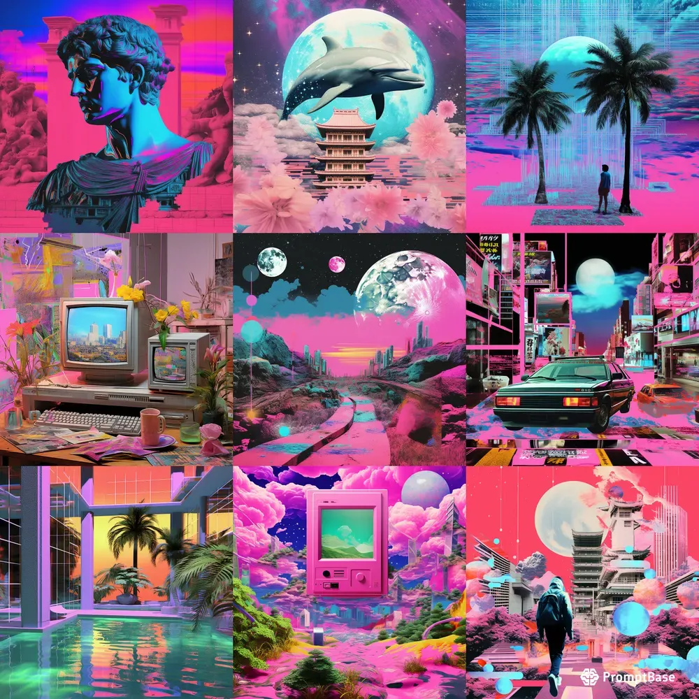 Vaporwave Collages Midjourney Prompt | PromptBase