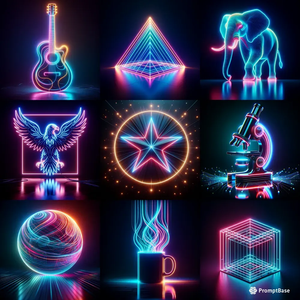 Dynamic Neon Objects DALL·E Prompt | PromptBase