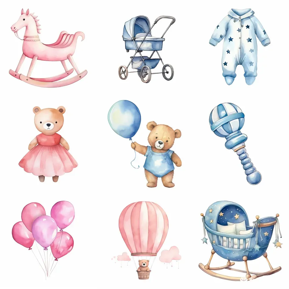 Watercolor Baby Shower Cliparts Midjourney Prompt | PromptBase