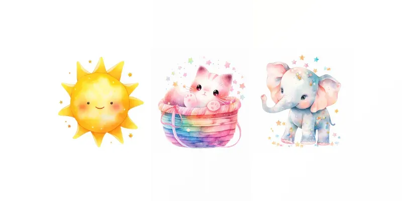 Cute Watercolor Nursery Art Wall Decals Midjourney Prompt | PromptBase