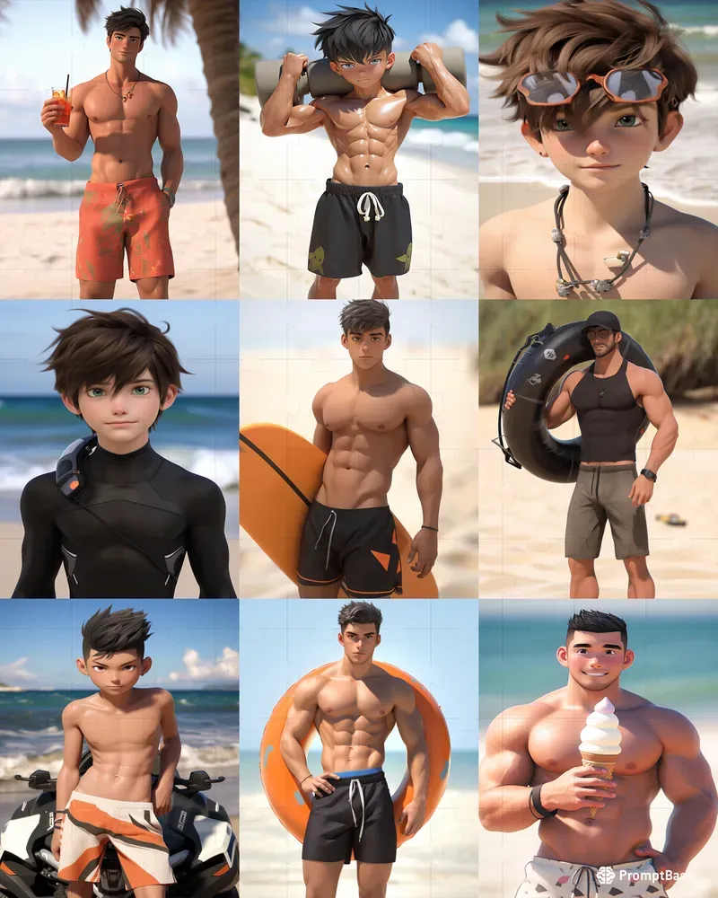 Anime Boys On The Beach 3D Portraits Midjourney Prompt | PromptBase