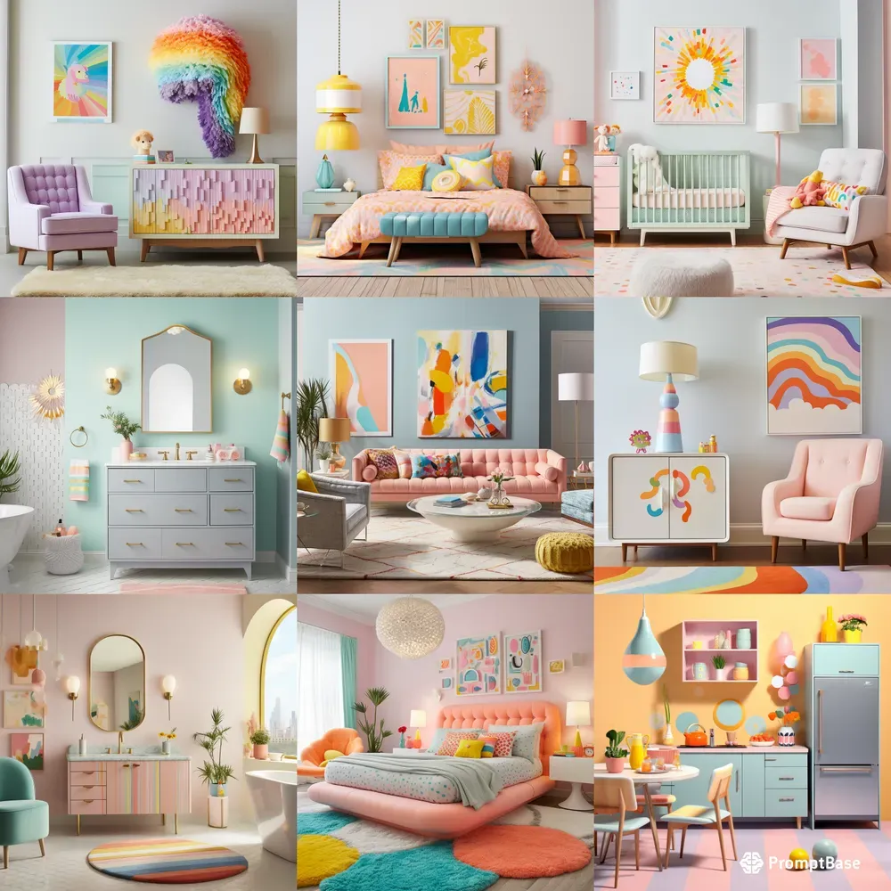 Dopamine Decor Interior Designs Midjourney Prompt | PromptBase