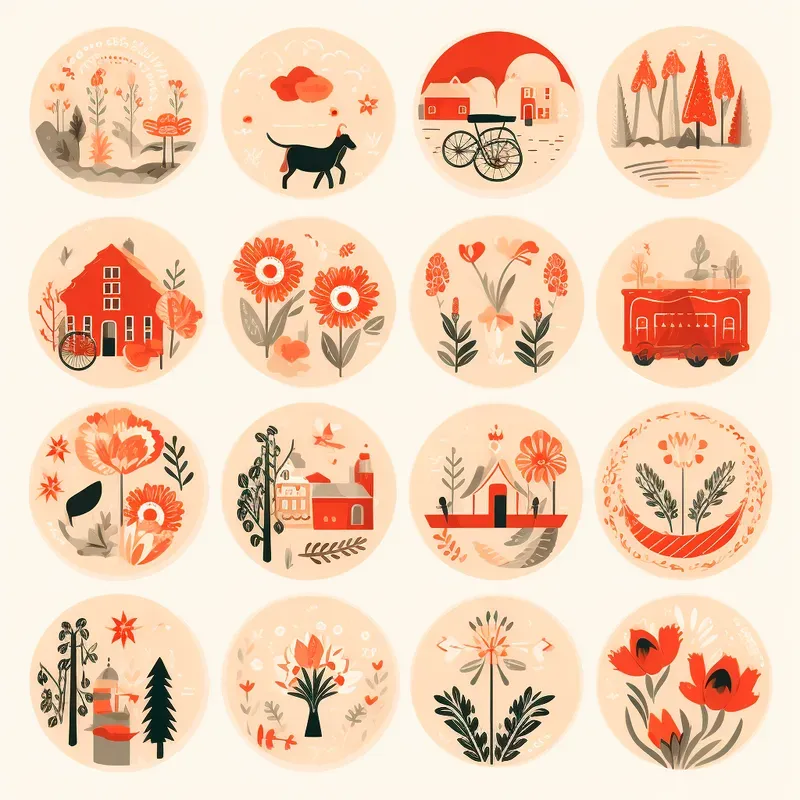 Vintage Rustic Floral Icons Midjourney Prompt | PromptBase