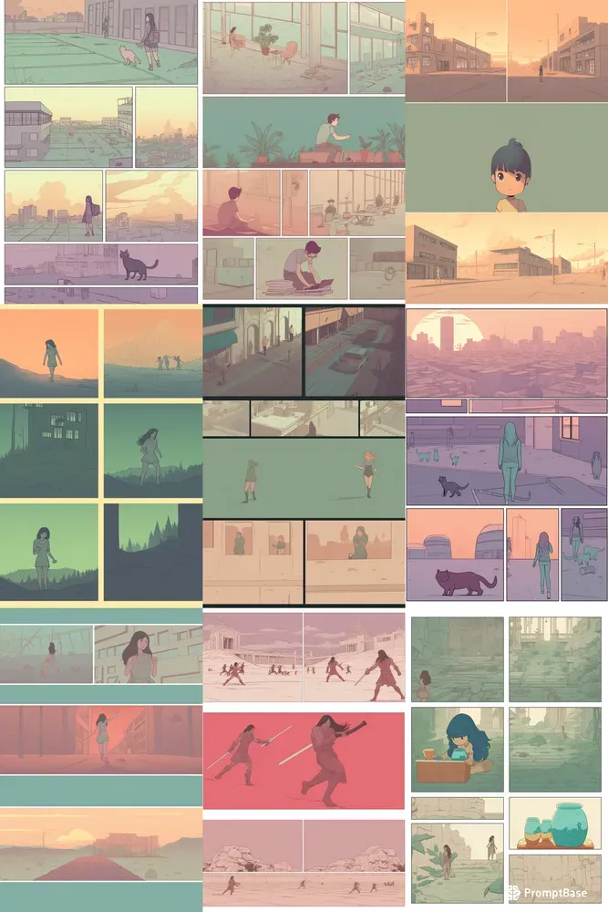 Muted Minimalist Comic Book Pages Midjourney Prompt | PromptBase