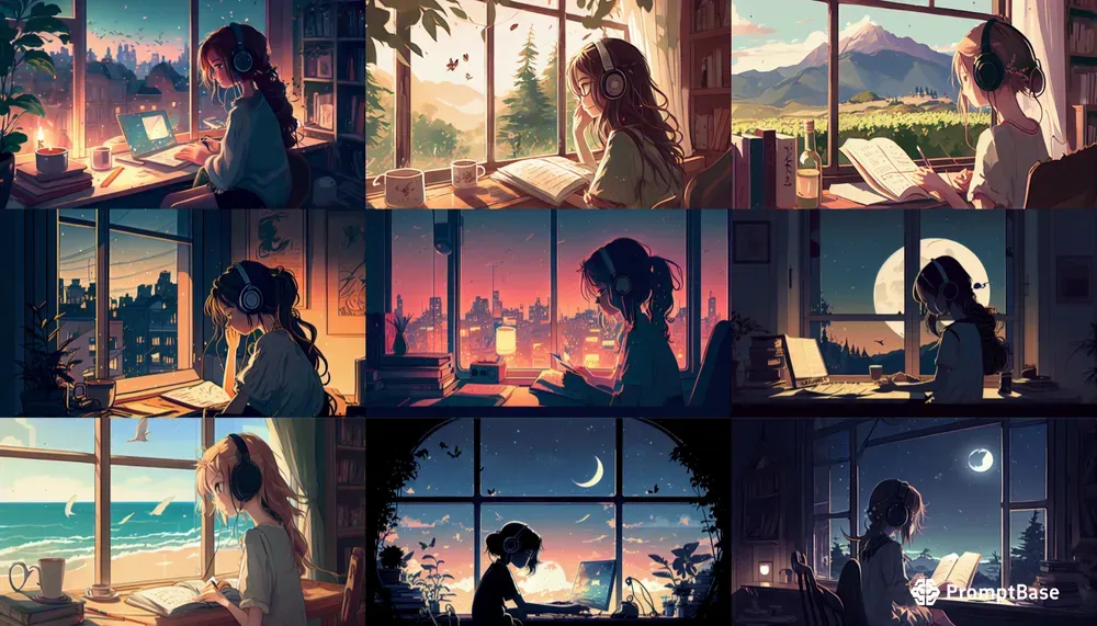Lofi Music Cover Anime Wallpaper Art Midjourney Prompt | PromptBase