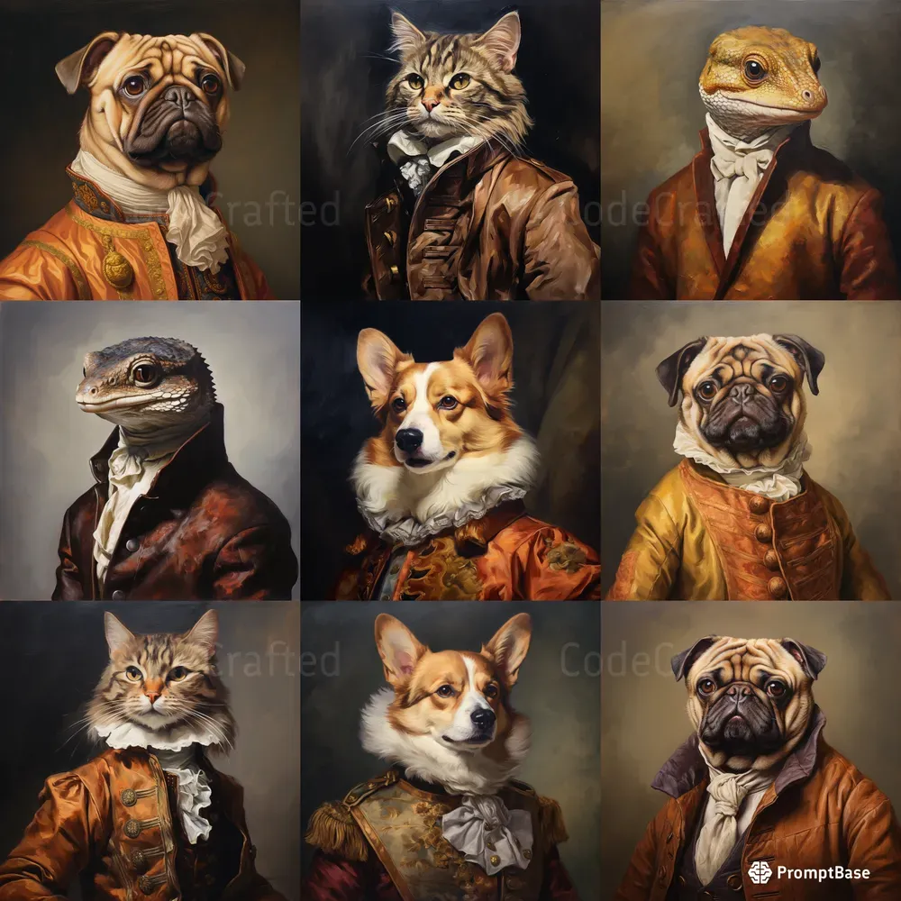 Animals Wearing Renaissance Coats Midjourney Prompt | PromptBase