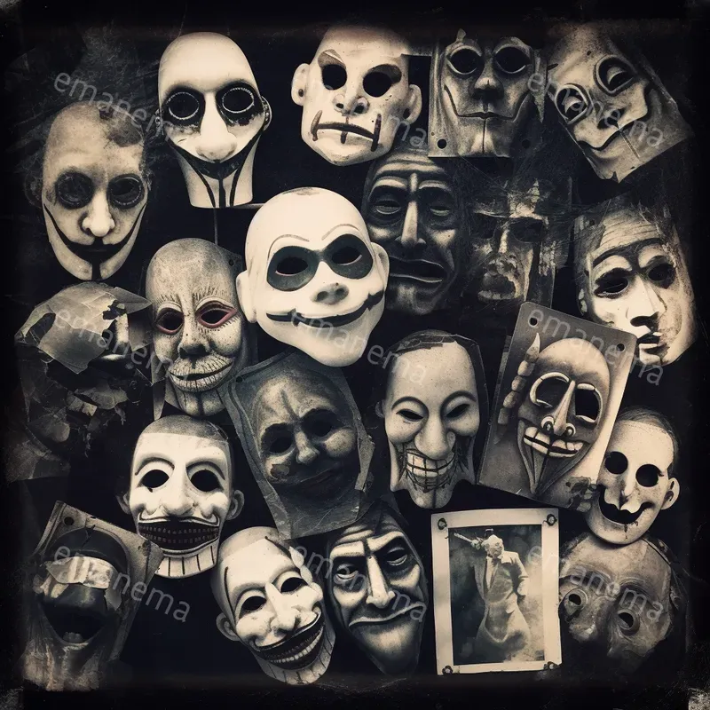 Distorted Masks Horror Collages Distorted Mask Midjourney Prompt | PromptBase