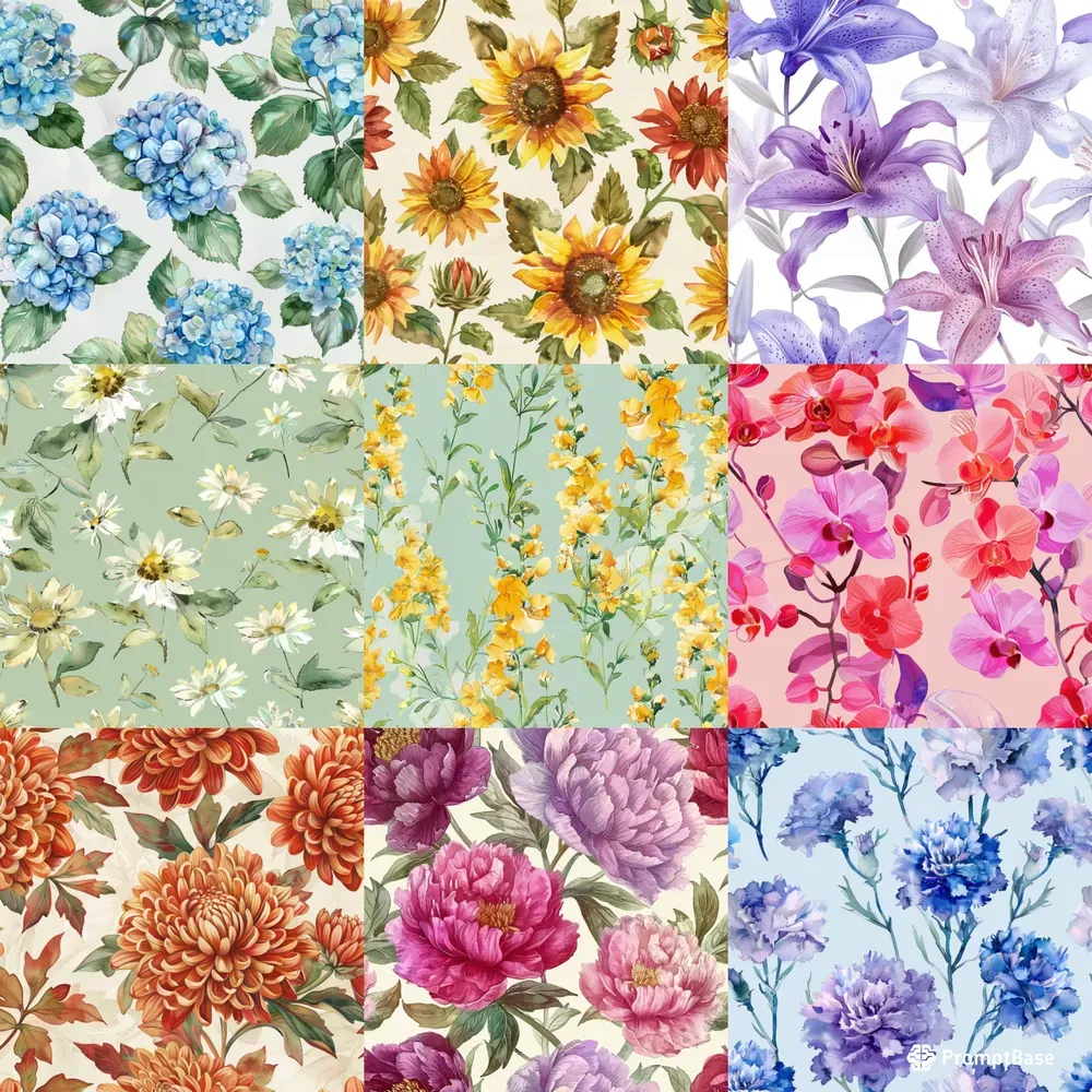 Seamless Watercolor Floral Patterns Midjourney Prompt | PromptBase