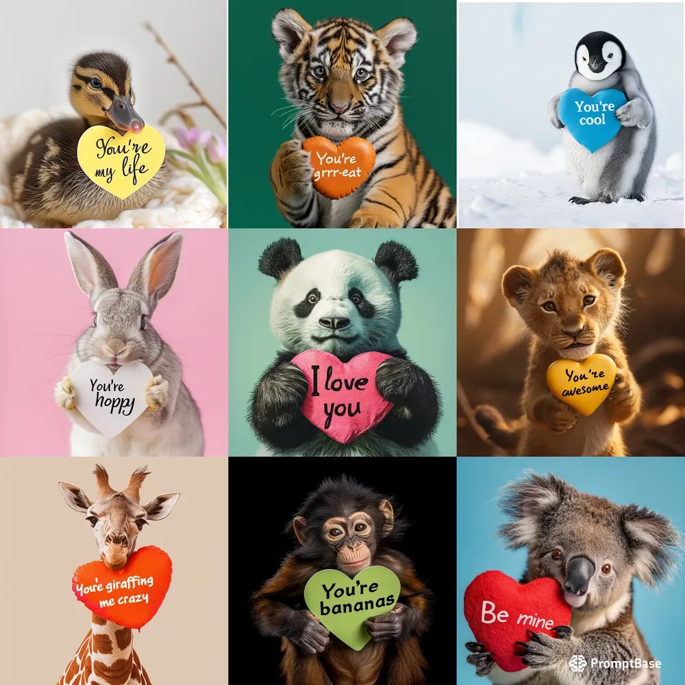 Cute Animals With Custom Love Messages Midjourney Prompt | PromptBase