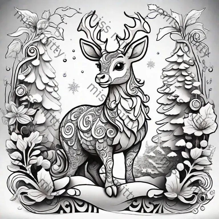 Christmas Fantasy Animal Coloring Pages Leonardo Ai Prompt | PromptBase
