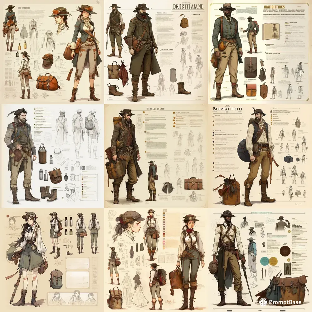 Character Design Sheet Midjourney Prompt | PromptBase