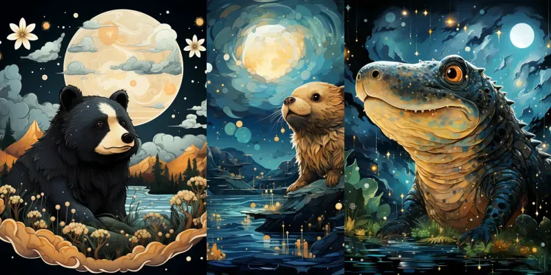 Whimsical Animals In The Night Sky Midjourney Prompt | PromptBase