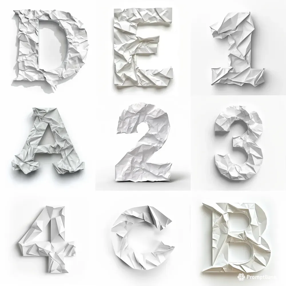 Alphabet Text Origami Letters And Numbers Midjourney Prompt | PromptBase