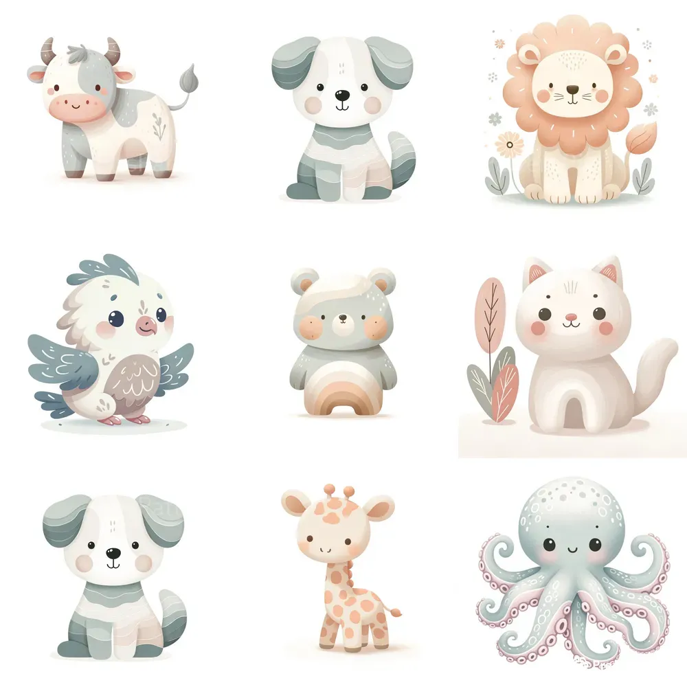 Adorable Nursery Art Cute Animals DALL·E Prompt | PromptBase