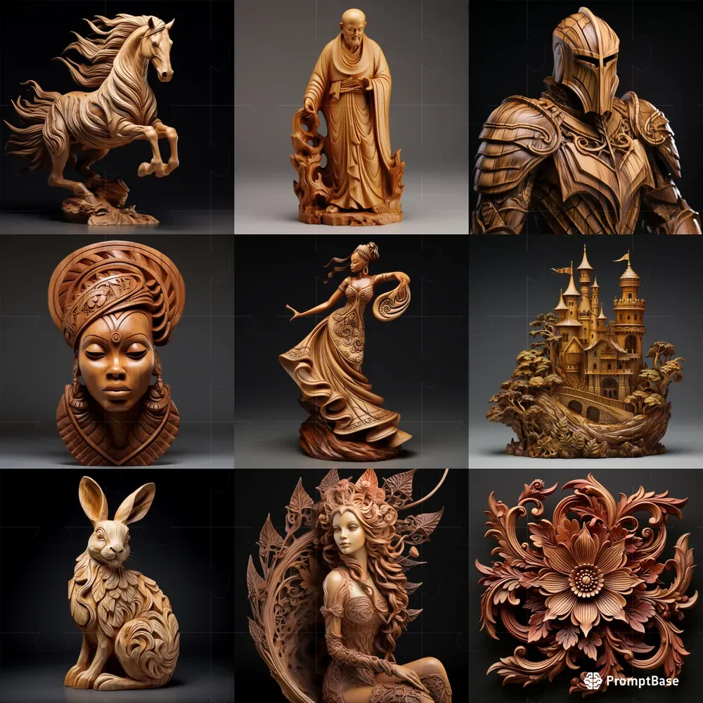 Detailed Wooden Sculptures Midjourney Prompt PromptBase